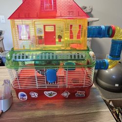 Hamster Cage with tunnels, food, and snacks