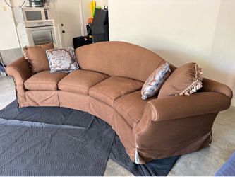 Large Brown Curved Sofa / Couch