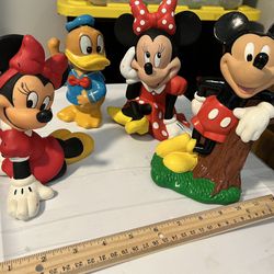 4pc Disney Mickey, Minnie, Donald Duck Piggy Bank Figurines 