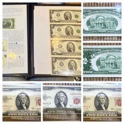 $2 Bill collection!! (6) 1953 & 1963 Red Seal & UNCUT UNTOUCHED SHEET of 4 w collectors book