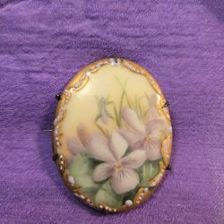  Victirian Hand Painted Porcelain Flower Pin