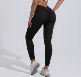 V Back Scrunch Leggings for Women Workout V Cut Waist Shaped Ruched Leggings Butt Lifting Butter Soft Squat Proof
