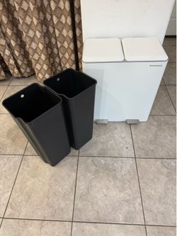 SONGMICS Trash Can, 2 x 8 Gallon (2 x 30 L) Double Garbage Can with Soft-Close Lids, Removable Inner Buckets, Pedals, Stainless Steel, for Waste and R