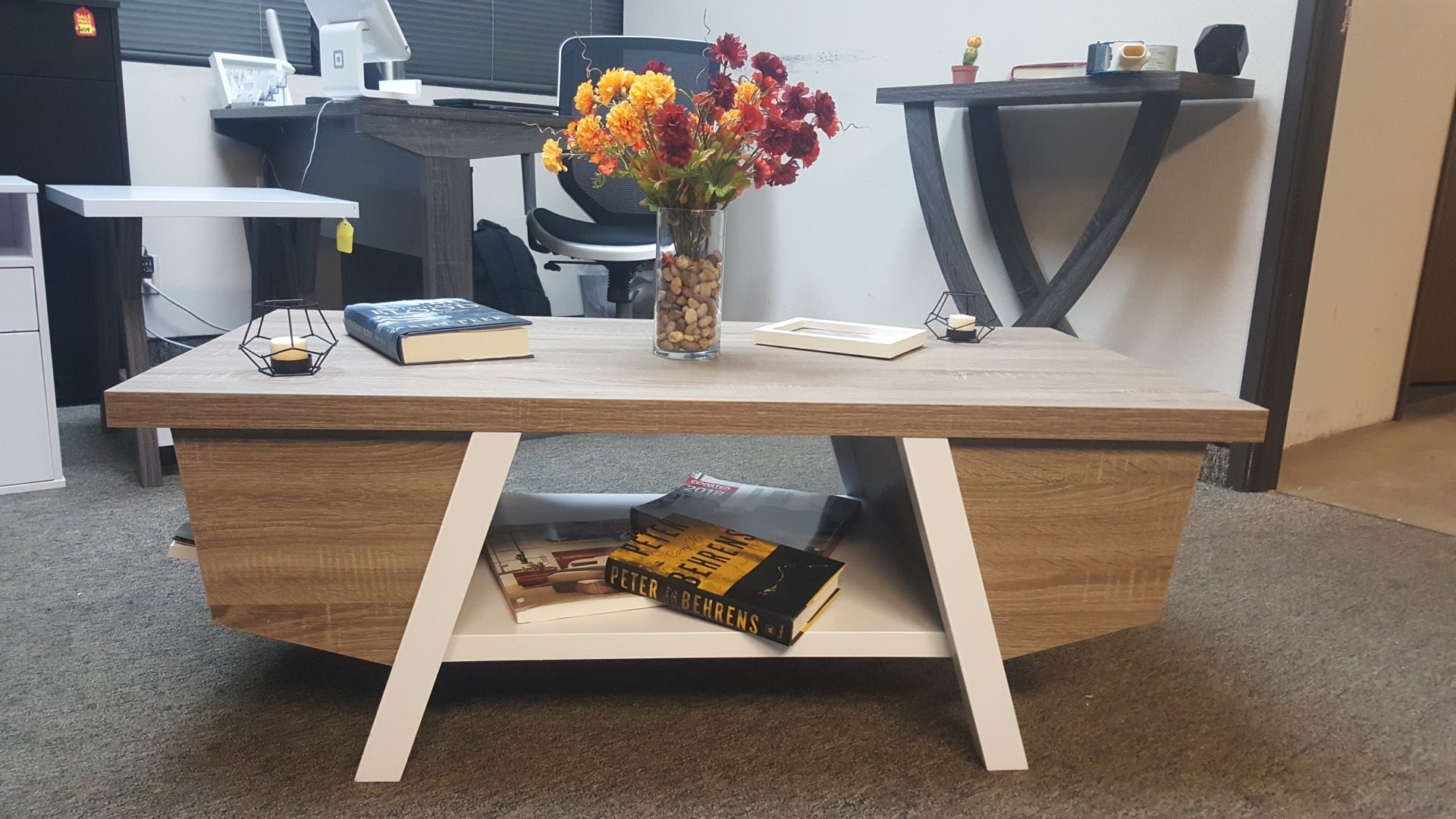 Dana Coffee Table / Center Table, Dark Taupe and White Finish