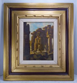 Mid Century Vintage 1960s Original Oil Painting on Canvas "Romans Ruins" by Angela Carugati (Italian 1(contact info removed))