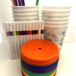 Halloween DIY Coloring Cups 12pc 16oz w/ Lids Straws & Markers