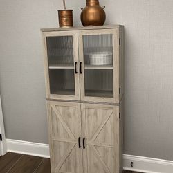 Brand New 72" Farmhouse Pantry Cabinet with Fluted Glass & Barn Doors – 7-Tier Storage