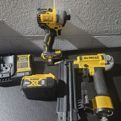 Dewalt  1/4 Impact driver And Pneumatic finnish nailer Charger And Battery 