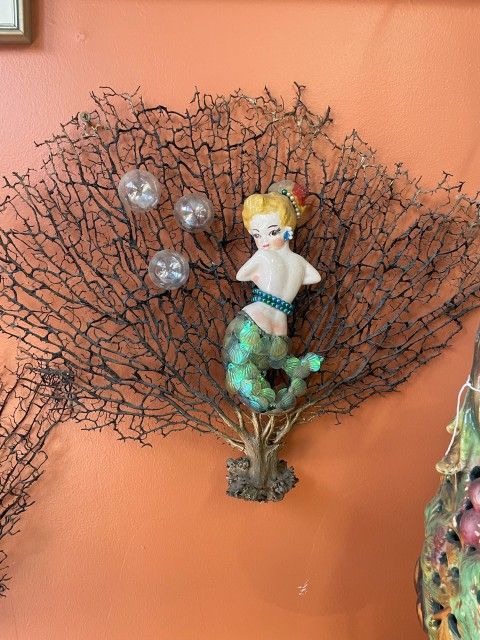 Vintage Mid Century Modern Mermaid On Black Coral Wall Art