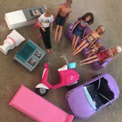 Barbie & Ken Dolls Car Scooter  Some Furniture 