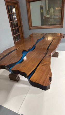Live Edge Wood River Epoxy Dining Table