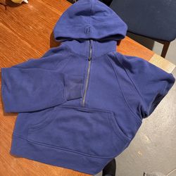 Lululemon Oversized Scuba Hoodie Cropped Kangaroo Pocket Half Zipper Blue S/M