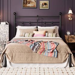 Full Size Metal Platform Bed Frame with Victorian Vintage Headboard/Under Bed Storage/No Box Spring Needed/Easy Assembly/Noise Free/Mattress Foundatio