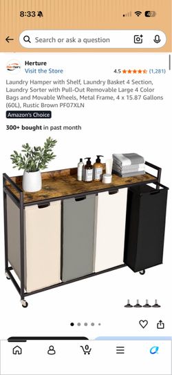 New 4-Bag Rolling Laundry Hamper / Sorter – Rustic Brown