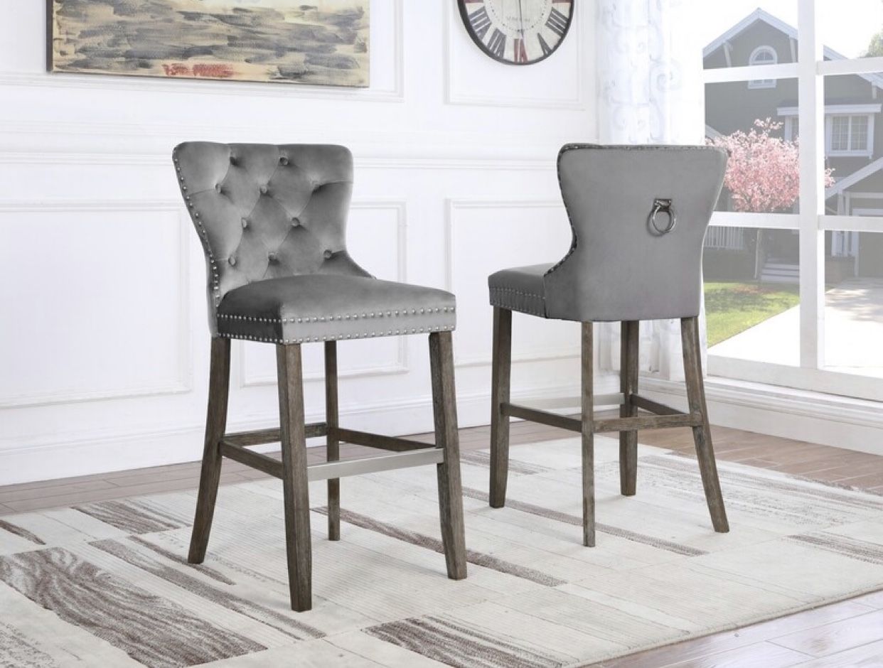 Velvet grey barstools | Set is 2
