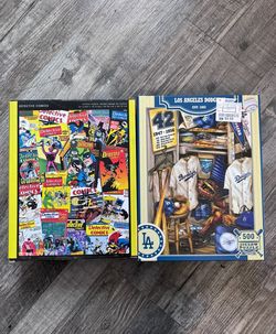 1000-piece Detective Comics (Batman and other DC characters) collage puzzle and Los Angeles Dodgers