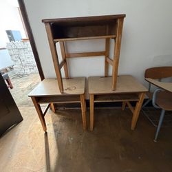 Vintage Wooden School Desks (Lot Of 3)