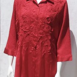 Chico's Red Top Tunic Blouse Size 2 (Large)