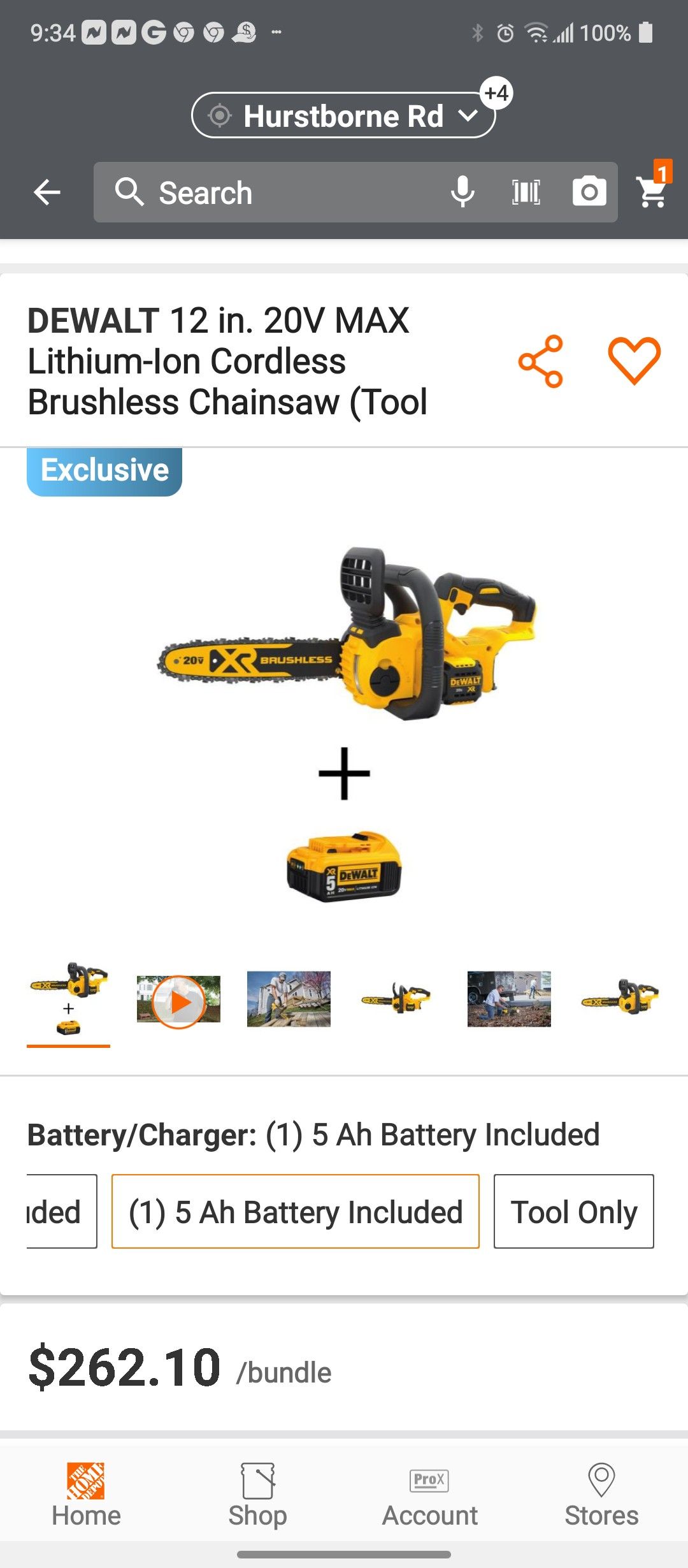 Dewalt 20v 12 inch chainsaw /5ohm battery