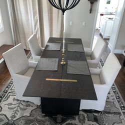 2x Restoration Hardware Dining Chairs With Rollers “ BELGIAN TRACK ARM SLIPCOVERED DINING ARMCHAIRS “