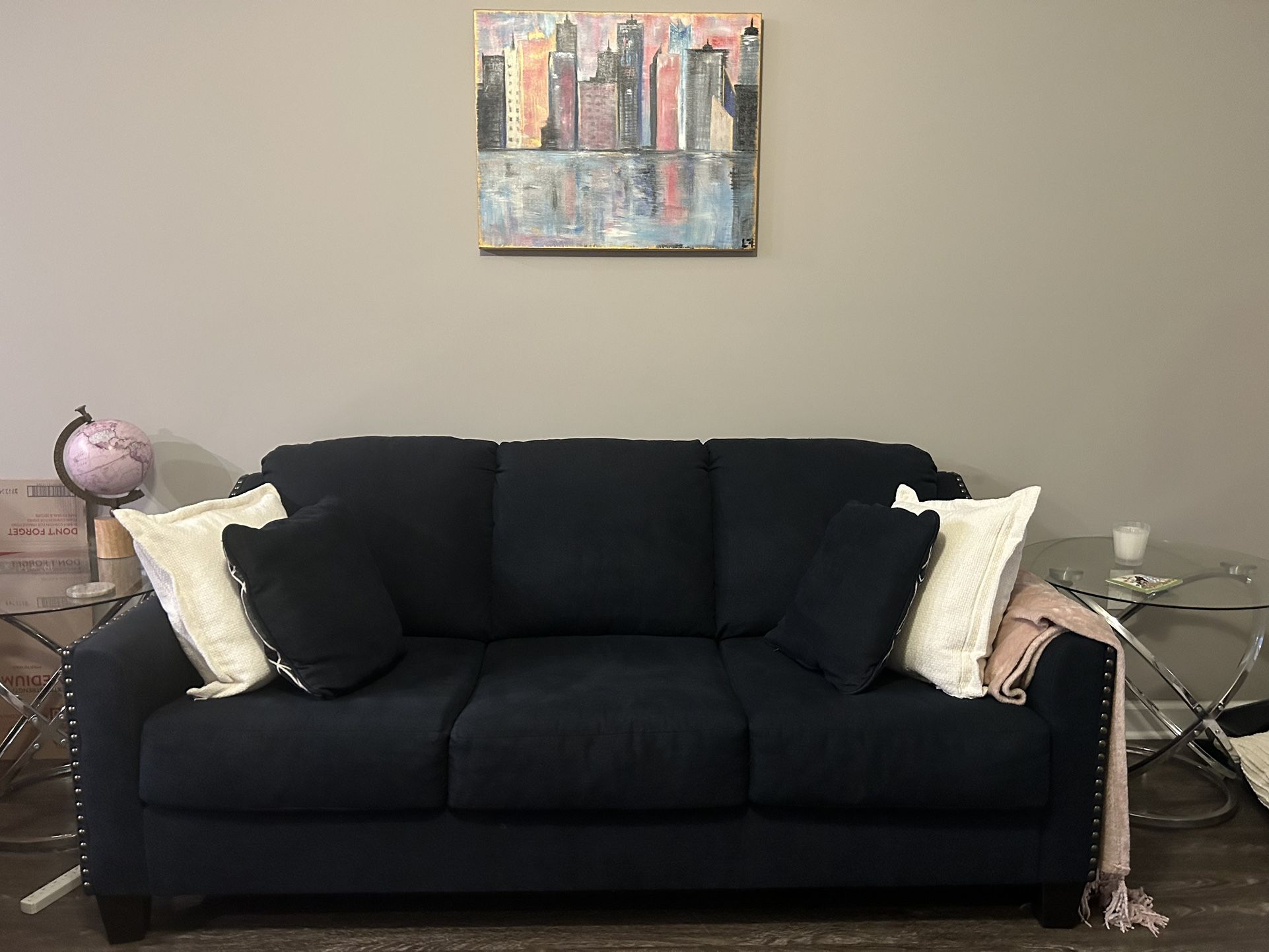 Navy Upholstered Couch