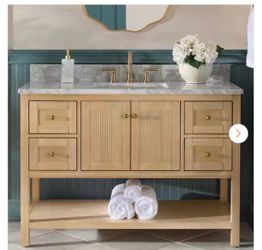 Arcott 49 in. Single Sink Fluted Natural Wood Bath Vanity with White Carrara Marble Top (Assembled)