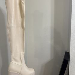 Beige Thigh High Boots