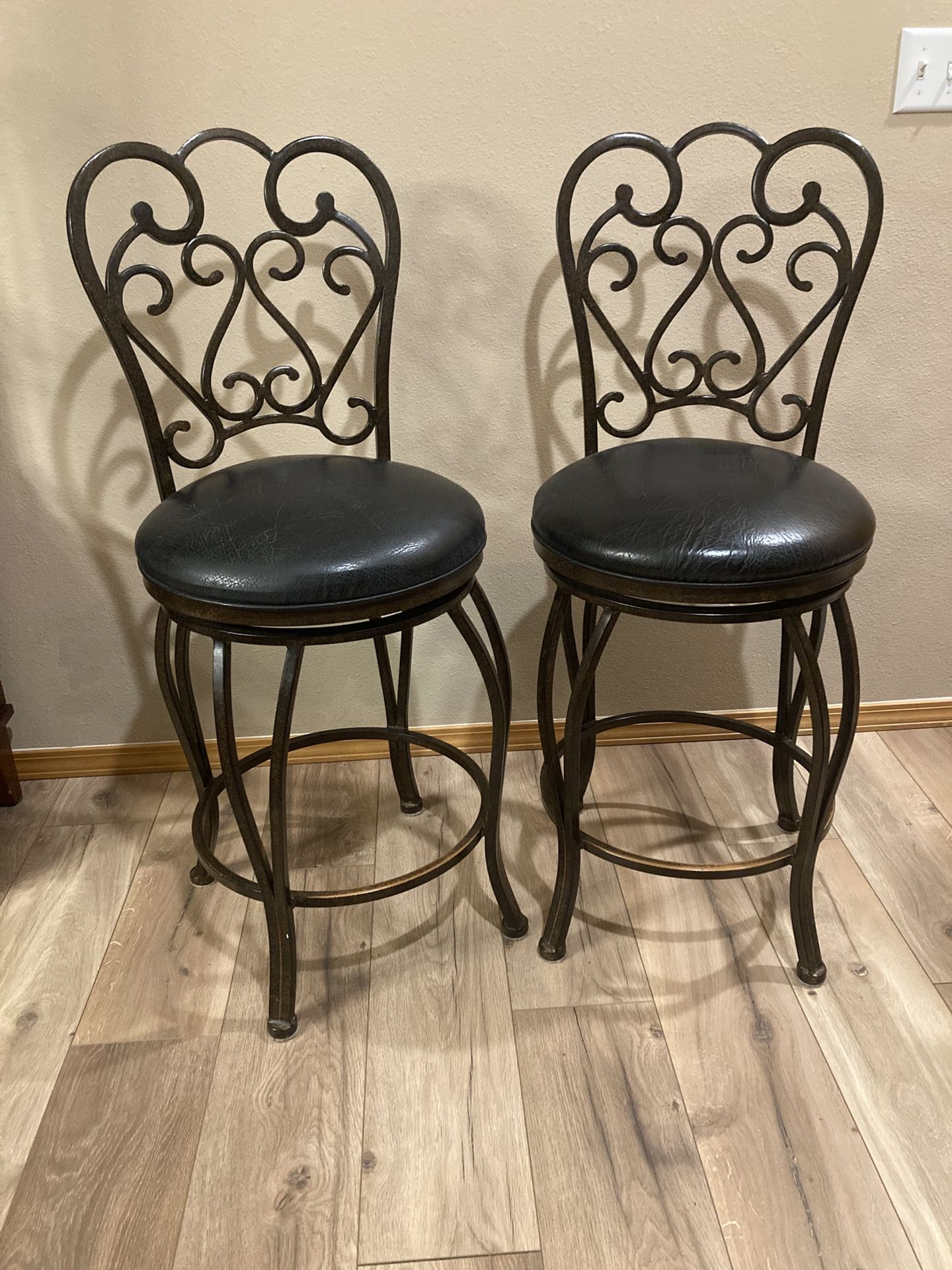 2 Metal and padded seat swivel stools  Floor to seat 26”