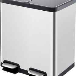 ELPHECO Dual Compartment Kitchen Step Trash Can 2×5.4 Gallon Stainless Steel Garbage Can for Kitchen with 2 Removable Buckets and Lids