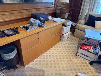 Solid Wood desk with file cabinets & drawers