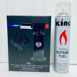 new open box special blue fury butane torch & king universal 9.87 fl. oz. fuel