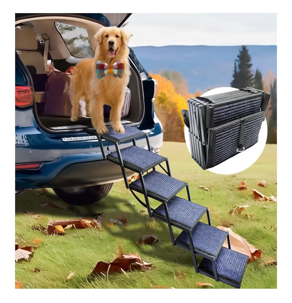 Dog Ramp for Car Truck and SUV Dog Stairs for Large Dogs Folding Pet Stairs with Non-Slip Rug Surface Supports Up to 250 lbs (6 Steps)