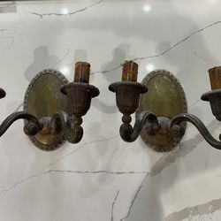 Antique Vintage Bronze Wall Lamps Set Of Two