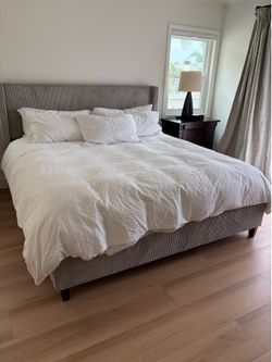 Mid-century modern king sized bed and mattress