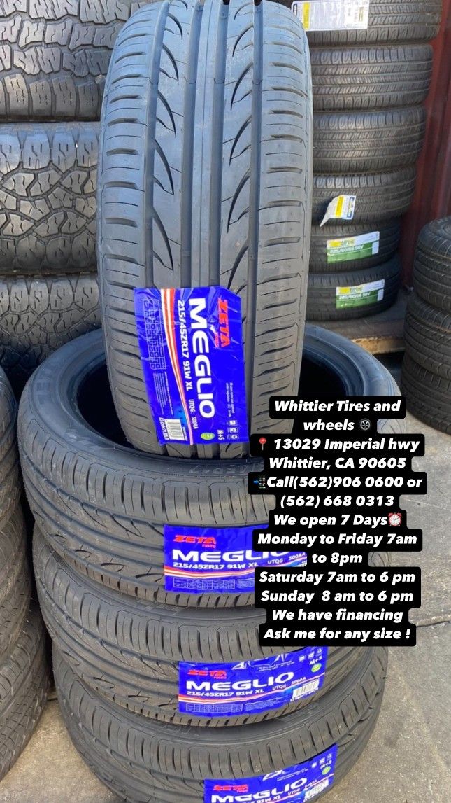 215/45R17 ZETTA SET OF NEW TIRES , INCLUDING MOUNTING AND BALANCING. ASK ME FOR ANY SIZE OR BRAND