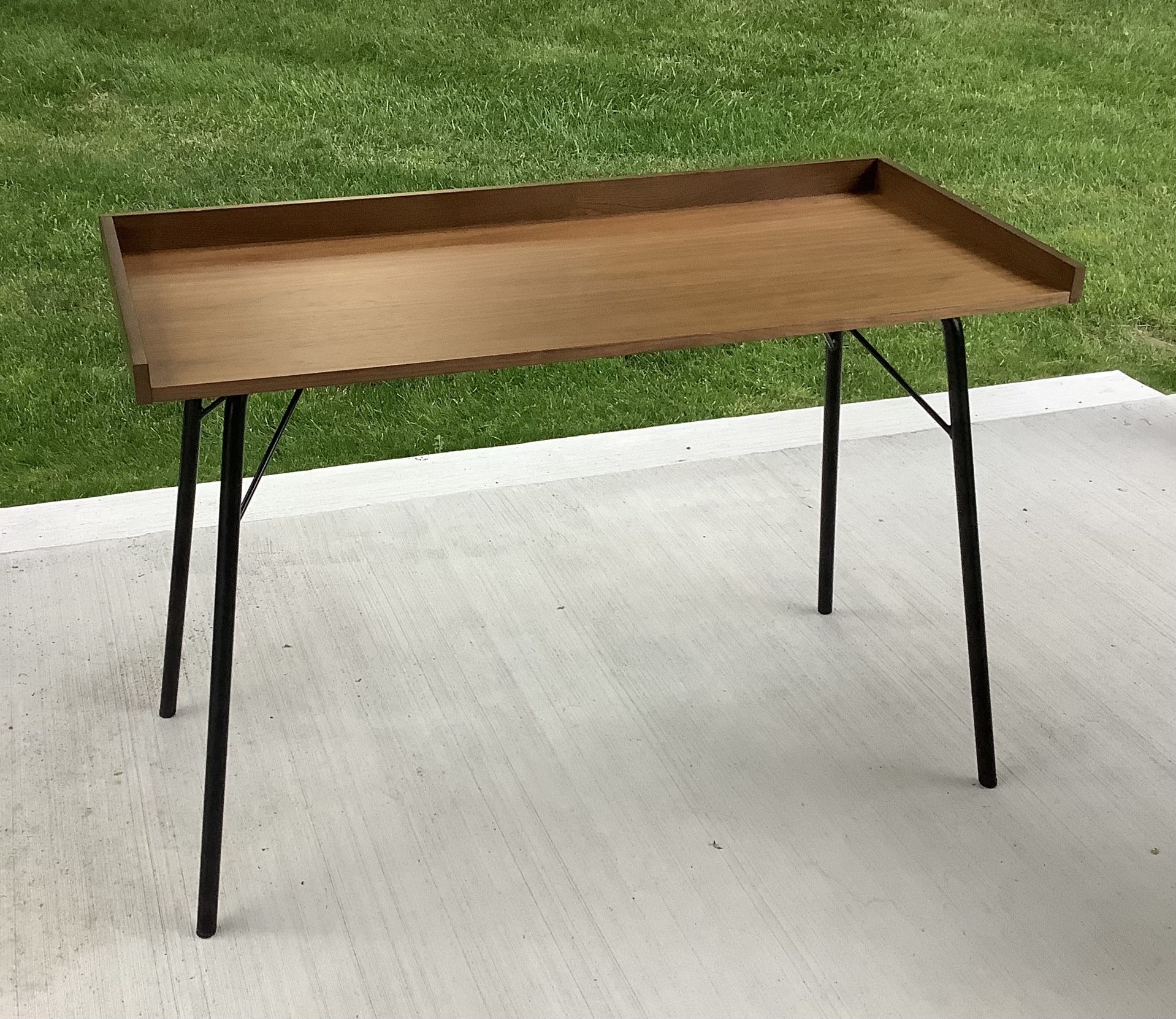 Study Table Desk / Walnut Desk Top / Black Metal Rod Legs / Mid Century Style