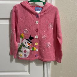 Size 5 - Pink Snowman Christmas Sweater/Jacket
