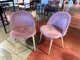 Pink Velvet Fabric Chairs Tan Metal Legs (Set of 2)