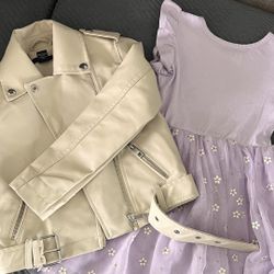 Set: Girl Leather Jacket With Dress
