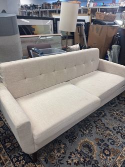 Mid-Century Modern Tufted Sofa in Beige