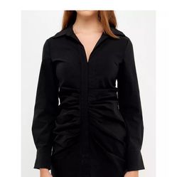 Grey lab collared front ruched dress black size medium new