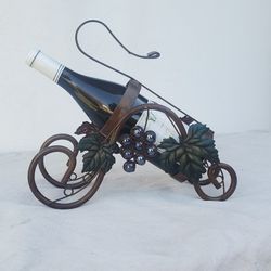 Vintage Wine Bottle Server Caddy Grape Veins Metal Wine Bottle Holder  And bottle of wine