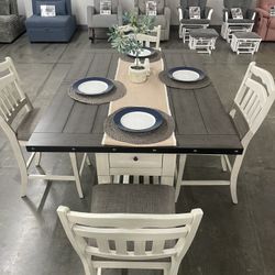 Counter Height Dining Table & 4 Chairs - Farmhouse Style Dining Set $699