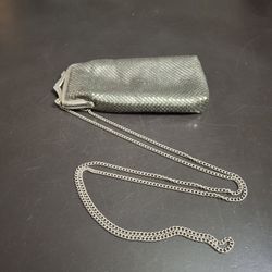 Whiting & Davis Silver Art Deco Style Mesh Crossbody Bag, Chain Will Tuck Inside To Use As A Clutch Bag7" X 3.5"