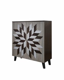 2-Door Shoe Cabinet Walnut Finish Starburst Door Design 31.5"W x 12.6"D x 35.8"H