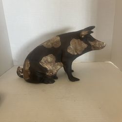 Antique Rare 12'' inches Black With White Spotts Cast Iron Piggy Bank