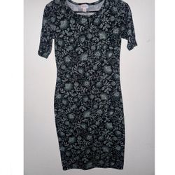 Women’s Floral Patterned By LuLaRoe Fairy Goth Short Sleeve Grey/Dark Green/Black Dress Size XS, But Fits A Size Small