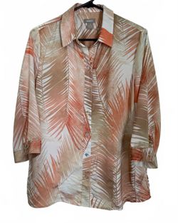 Chico's Women's Button Front Blouse Size 1 Medium Tropical Silky Retro Coquette