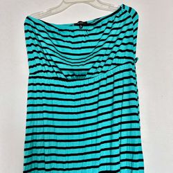 Love J Sleeveless Knit Maxi Dress Turquoise Black Striped Scoop Neck Sz M