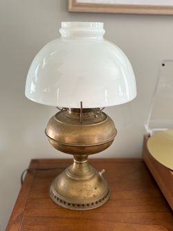 Antique 1800s Brass Kerosene Lamp Converted to Plug In